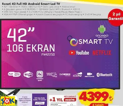 FENOTİ 42 FULL HD ANDROİD SMART LED TV